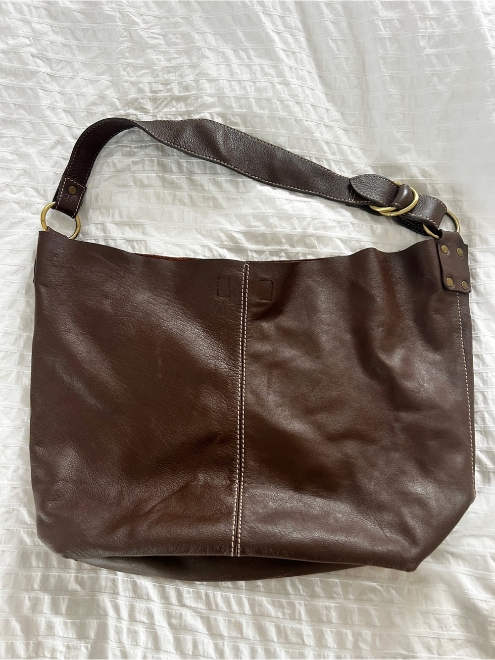 PRITZI Genuine Leather Large Hobo Bag Chocolate Brown Slouchy Boho Autumn